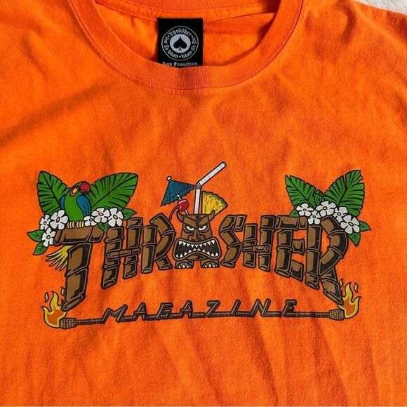Thrasher Magazine bright orange unisex graphic tee with island theme - Picture 5 of 6